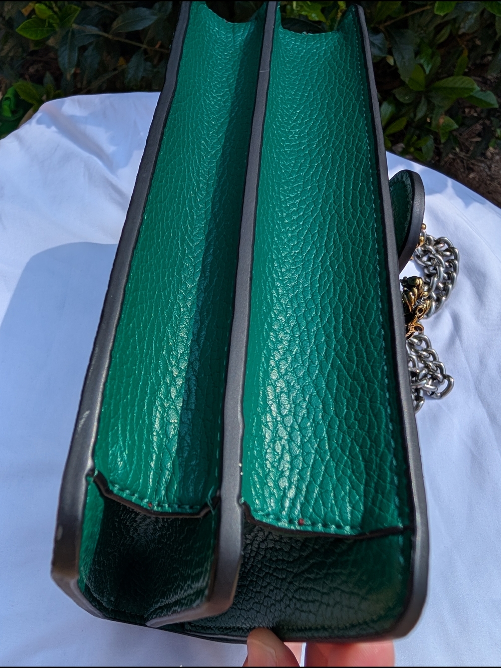 Tiffany & Fred Paris Crested Dragon Emerald Green Leather Bag Silver Chain NWT - Picture 7 of 16